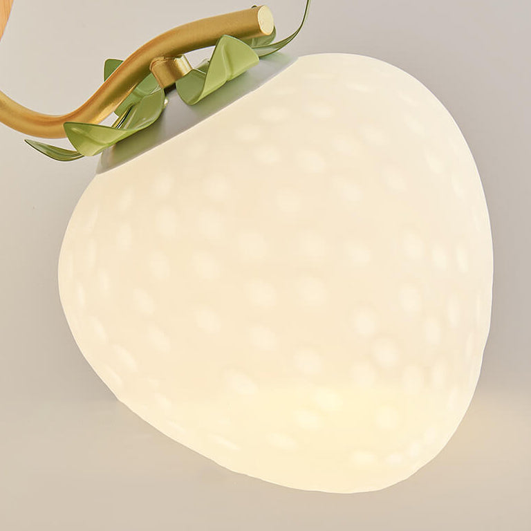 Contemporary Scandinavian Strawberry Pumpkin Rubberwood Glass 1-Light Wall Sconce Lamp For Bedroom