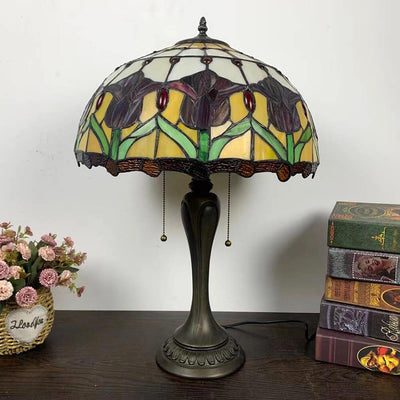 European Tiffany Flowers Stained Glass 2-Light Table Lamp