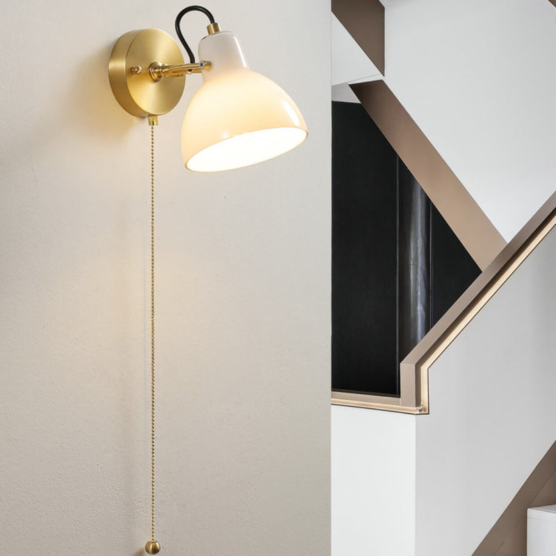 Modern Minimalist Horn Hanging Chain Walnut Wood Brass Glass 1-Light Wall Sconce Lamp