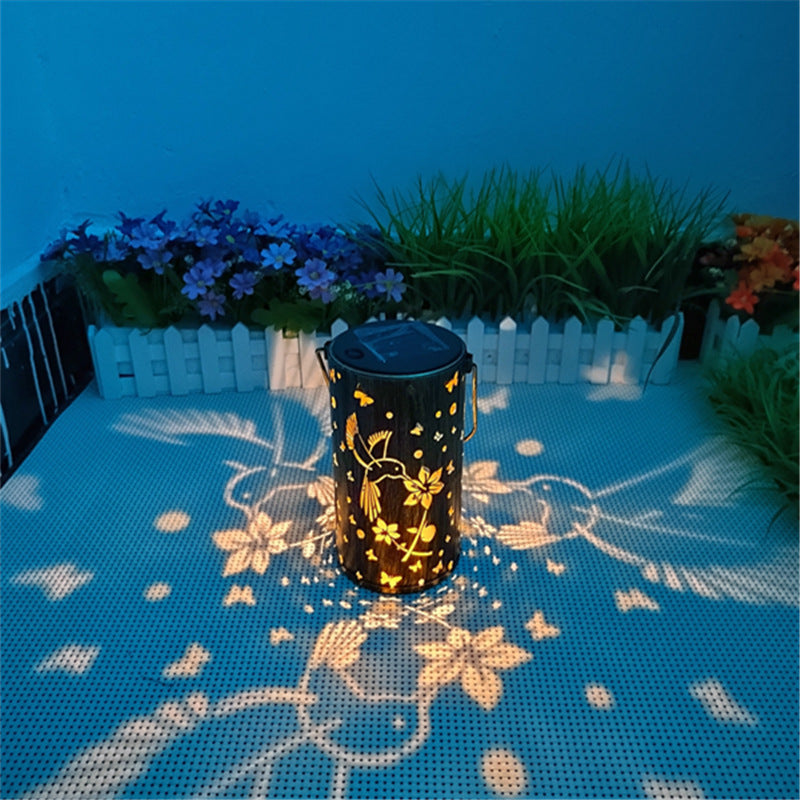 Modern Creative Bird Butterfly Iron Hollow Outdoor Solar LED Projection Lantern Light