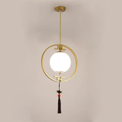 Modern Chinese Glass Ball Circle 1-Light Pendant Light