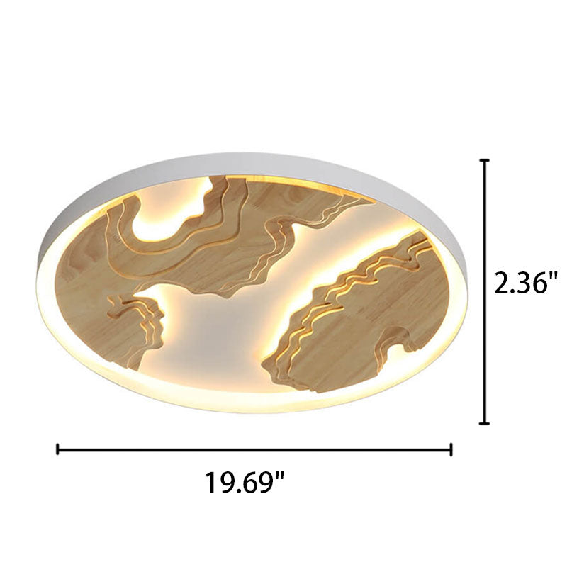 Moderne LED-Deckenleuchte mit runder Landschaft aus Massivholz für die bündige Montage 