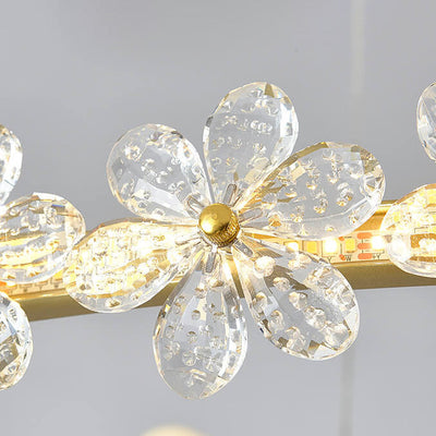 Modern Luxury Gold Finish Frame Crystal Flower Edging 6/8/10-Light Chandelier For Living Room