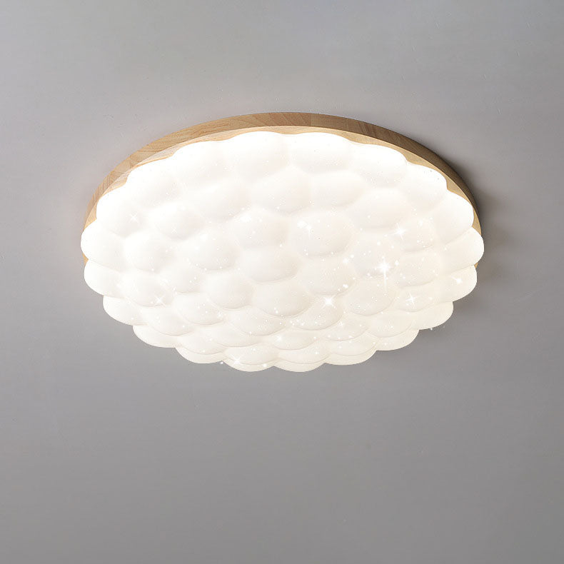 Modern Creative Rubberwood Round LED Flush Mount Lighting