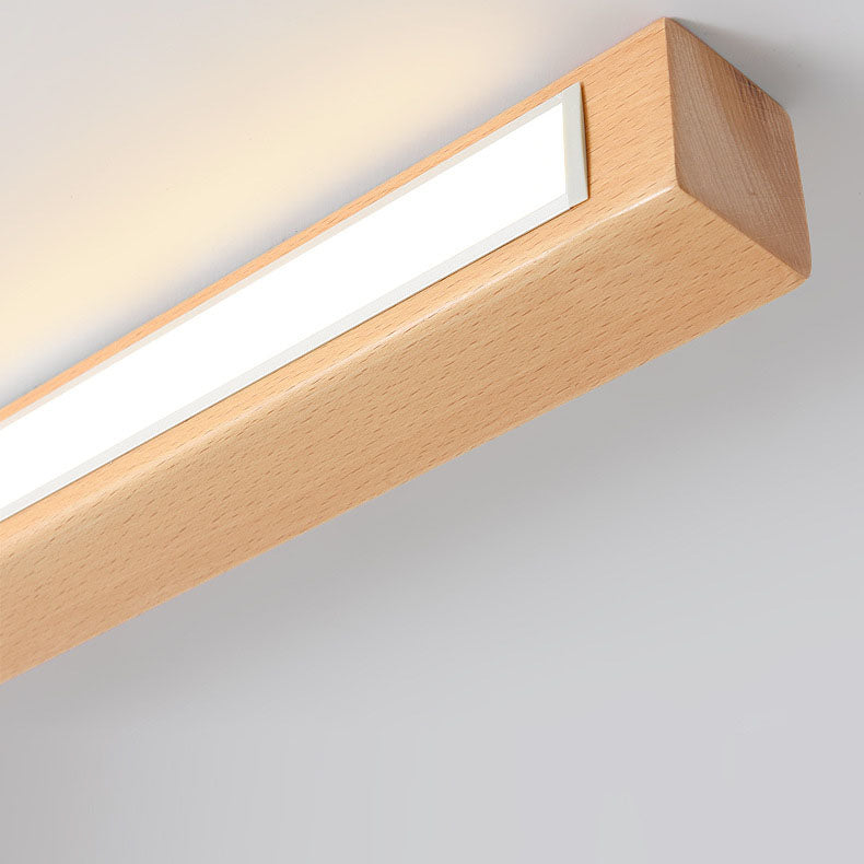 Modern Minimalist Wood Acrylic Long Strip LED Flush Mount Ceiling Light For Living Room