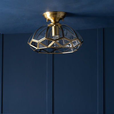 European Brass Glass Dome 1-Light Pendant Ceiling Light