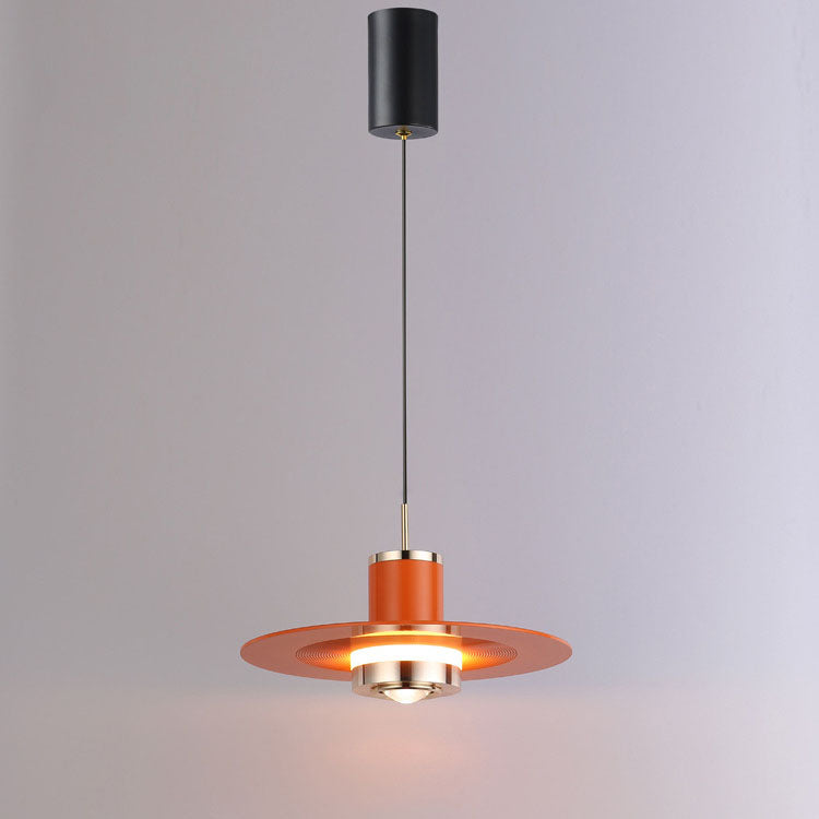 Modern Minimalist Cylinder Flying Saucer Hardware LED Pendant Light For Living Room