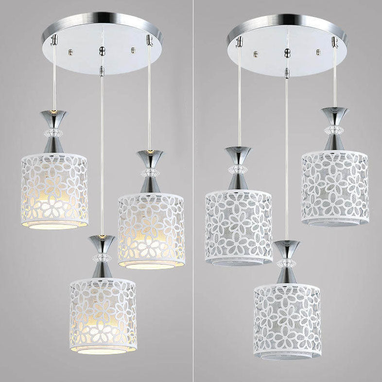 Nordic Simple Floral Pattern Cylinder Hardware 1/3 Light Island Light Chandelier