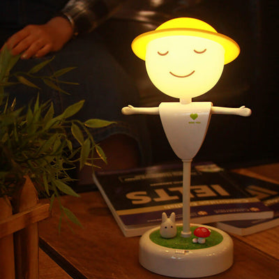 Dessin animé épouvantail visage souriant USB charge LED veilleuse lampe de table 
