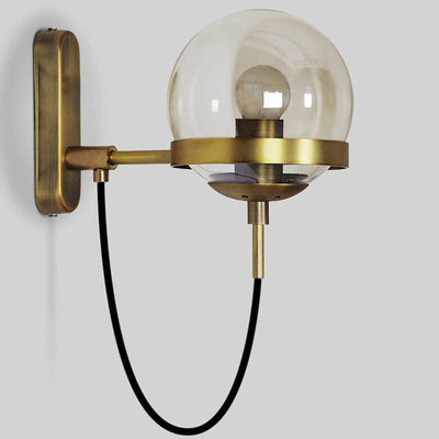 Modern Minimalist Round Ball Electroplated Copper Glass 1-Light Wall Sconce Lamp For Bedroom