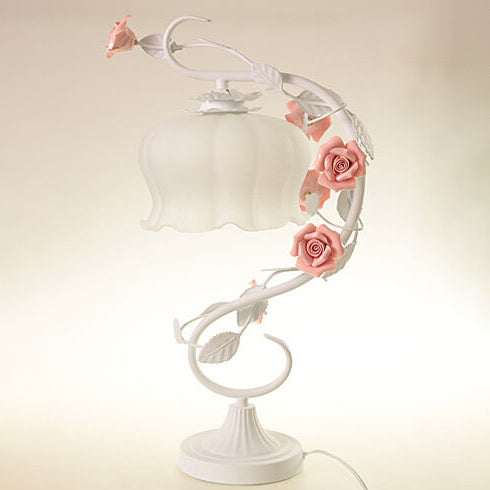 Vintage romantische rosa Glaskeramik Rosen 1-flammige Tischlampe