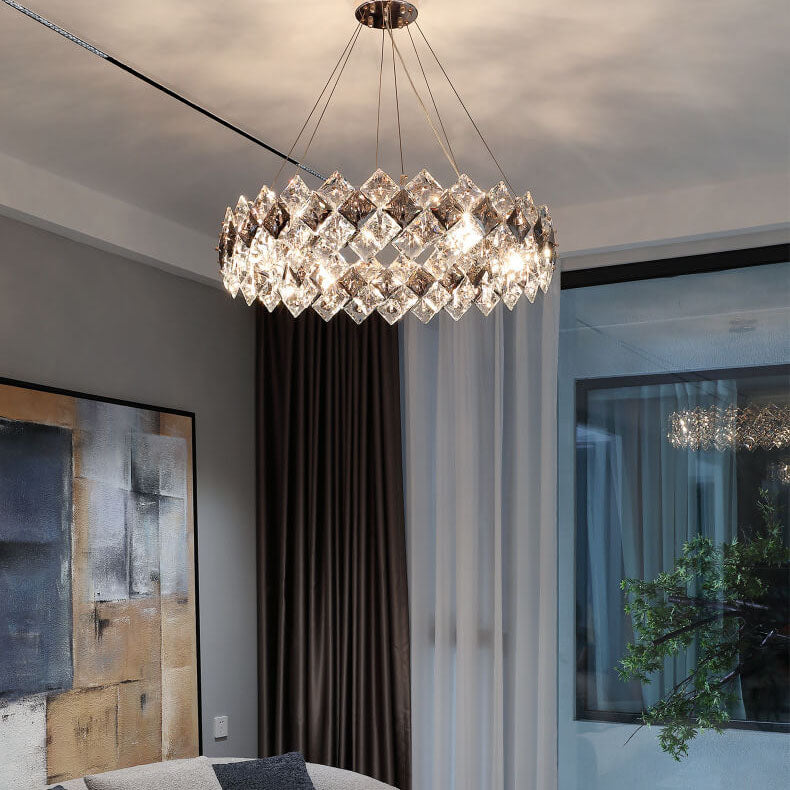 Lustre moderne à 6/8 lumières avec anneau circulaire en cristal éblouissant de luxe pour le salon 