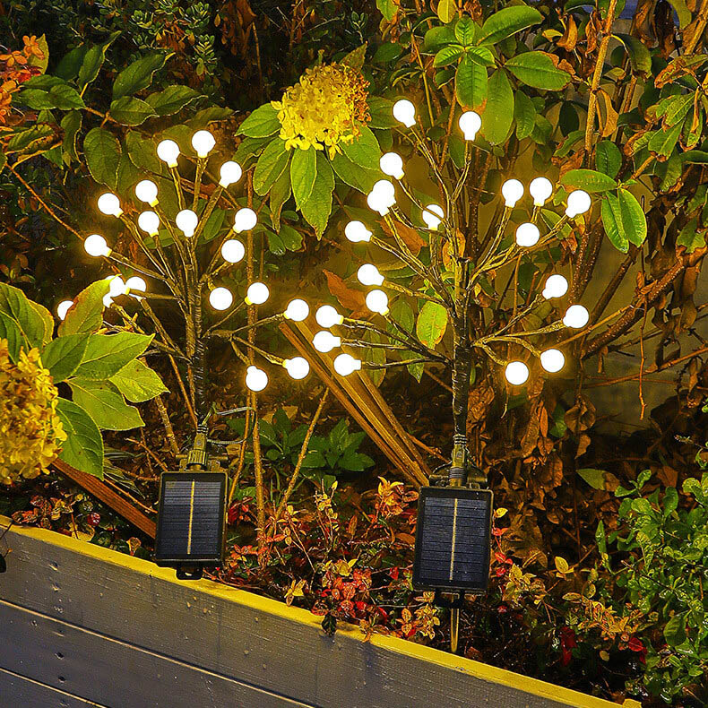 Modern Solar Round Ball Tree Branch ABS Stainless Steel LED Outdoor Landscape Light