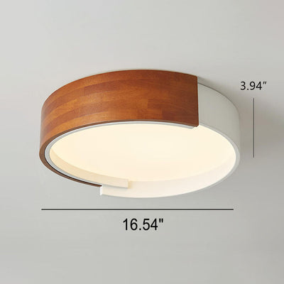 Modern Simple Round Wooden Log LED Flush Mount Ceiling Light