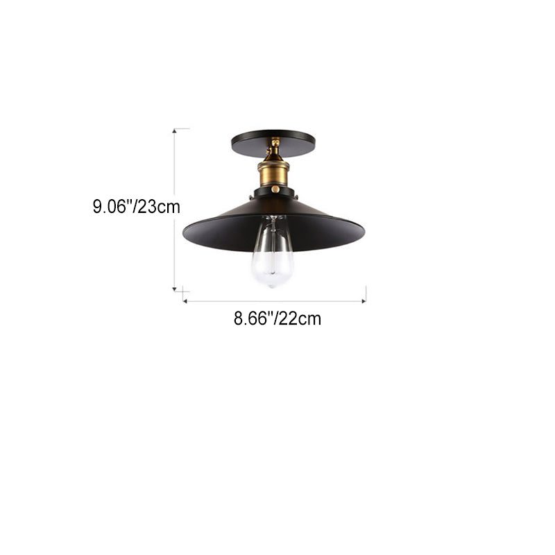 Contemporary Industrial Iron Conical Shade 1-Light Semi-Flush Mount Ceiling Light For Hallway