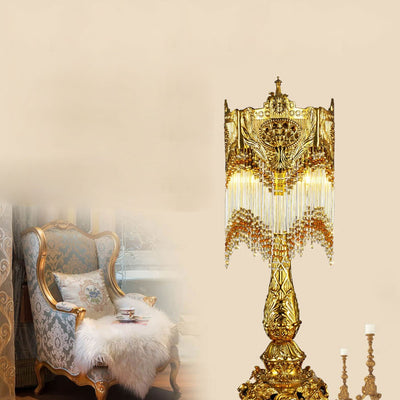 Lampe de table de luxe à 1 lumière avec pompon en cristal et laiton français 
