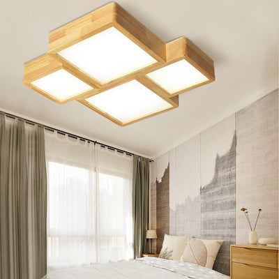 Nordische quadratische LED-Deckenleuchte aus massivem Holz 