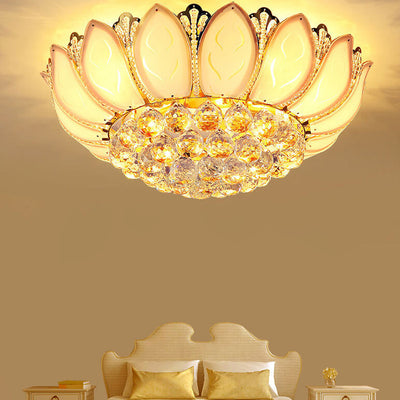 Modern Minimalist Round Lotus Crystal Flush Mount Ceiling Light