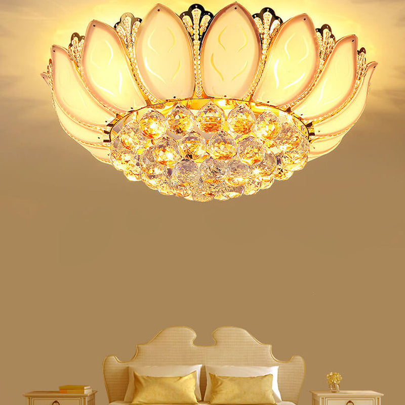 Modern Minimalist Round Lotus Crystal Flush Mount Ceiling Light