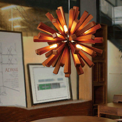 Creative Dandelion Sphere Wooden 10-Light LED Kronleuchter 