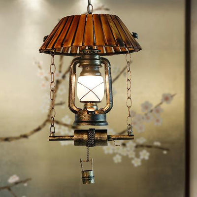 Vintage Petroleumlampe Bambus 1-Licht Pendelleuchte 