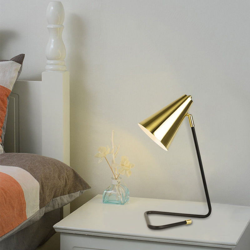 Simple Iron Bell Shade Triangle 1-Light Table Lamp