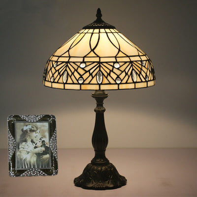 Lampe de table à 1 lumière en verre à pierres précieuses baroque Tiffany 