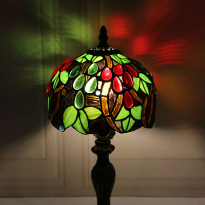 Lampe de table à 1 lumière en forme de dôme de fruits en vitrail Tiffany 