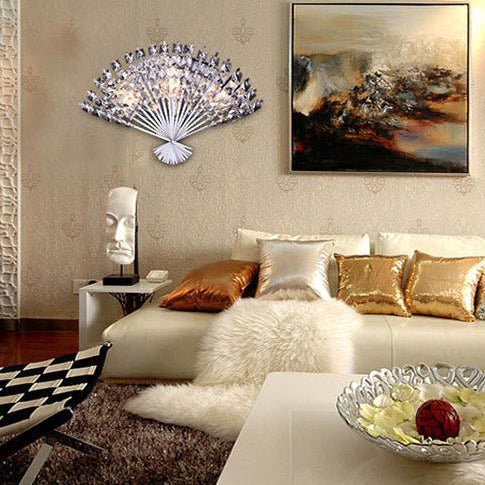 Modern Luxury Crystal Fan Shape 3-Light Wall Sconce Lamp