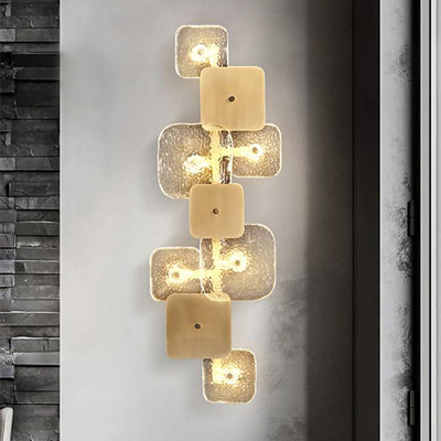 Post-modern Glass Brass Patchwork Square LED Wall Sconce Lamp