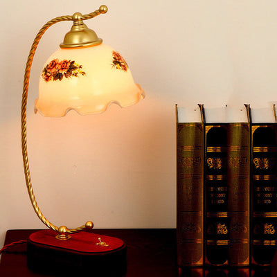 Lampe de table décorative à 1 lumière avec abat-jour en verre français rétro 