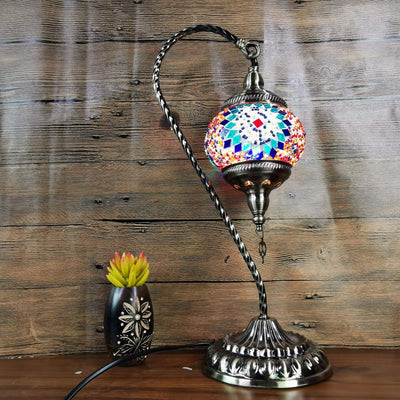 Türkische Vintage Tischlampe aus Buntglas mit Schwanenhals und 1 Leuchte 