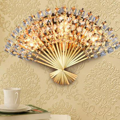 Modern Luxury Crystal Fan Shape 3-Light Wall Sconce Lamp