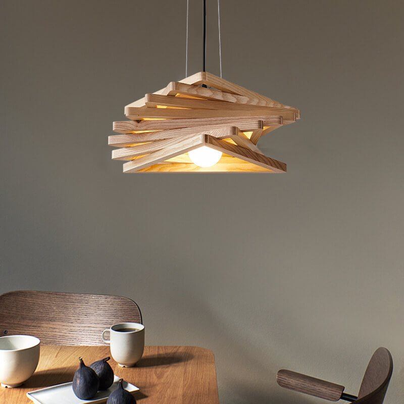 Nordic Ash Wood Geometric 1-Light Pendant Light