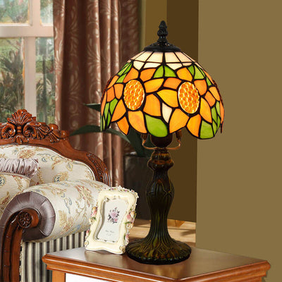Tiffany Rustikale Sonnenblumen-Buntglas-Tischlampe mit 1 Leuchte 