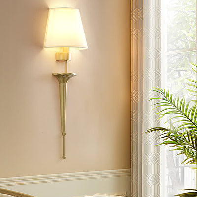 Luxury Fabric Shade Brass Base 1-Light Wall Sconce Lamp