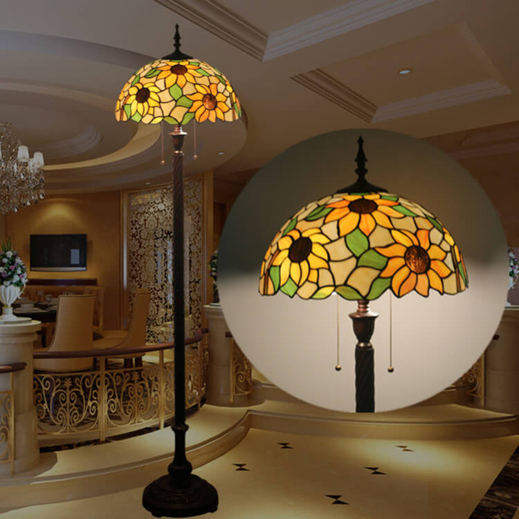 Europäische Tiffany-Sonnenblumen-Stehlampe mit 2 Leuchten 