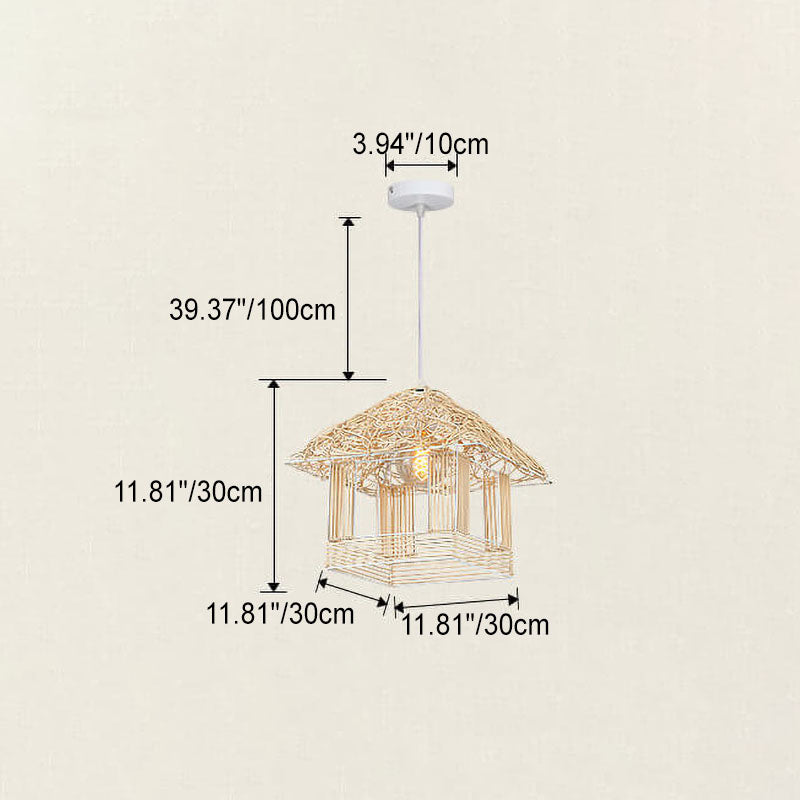 Creative Handmade Rattan Weaving Birdcage 1-Light Pendant Light