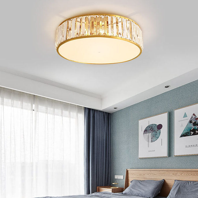 Modern Brass Crystal Round 3/4 Light Flush Mount Ceiling Light