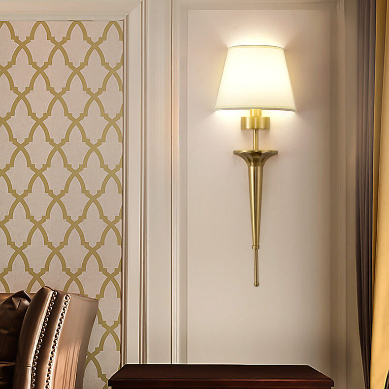 Luxury Fabric Shade Brass Base 1-Light Wall Sconce Lamp