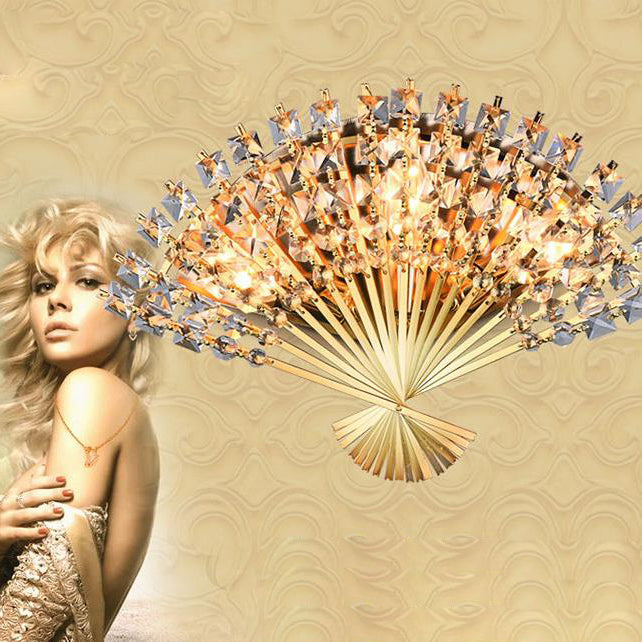 Modern Luxury Crystal Fan Shape 3-Light Wall Sconce Lamp