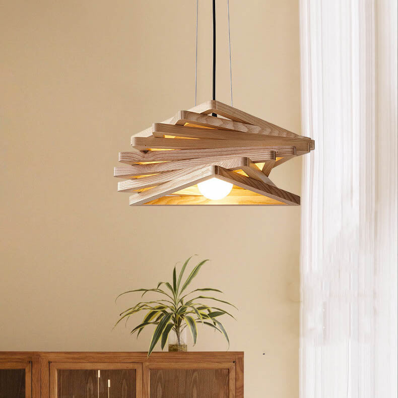 Suspension Luminaire 1 Lumière en Bois de Frêne Nordique Géométrique 