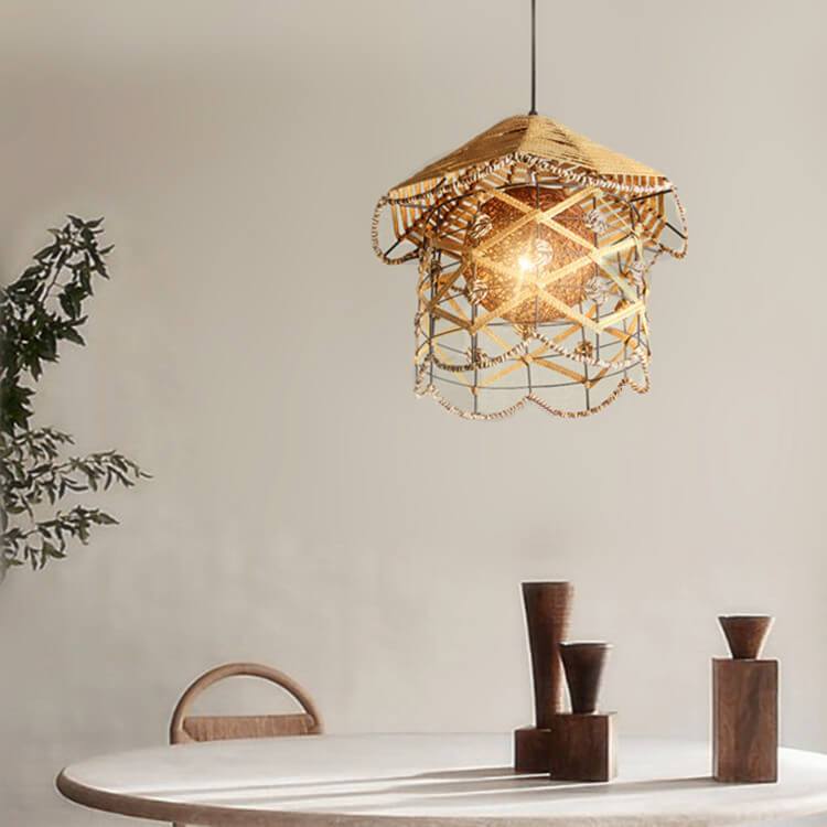 Lampe suspendue créative à 1 lumière avec boules de chanvre tissées en corde de chanvre 