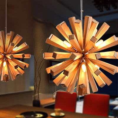 Creative Dandelion Sphere Wooden 10-Light LED Kronleuchter 