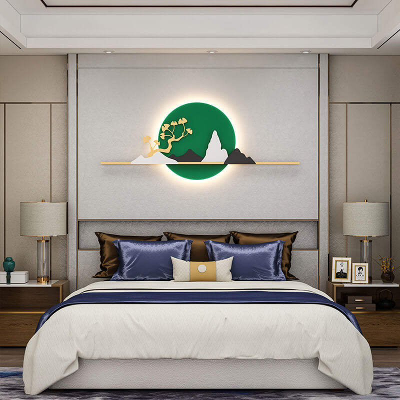 Moderne Landschafts-Metallleder-runde LED-dekorative Wandbild-Lampe 