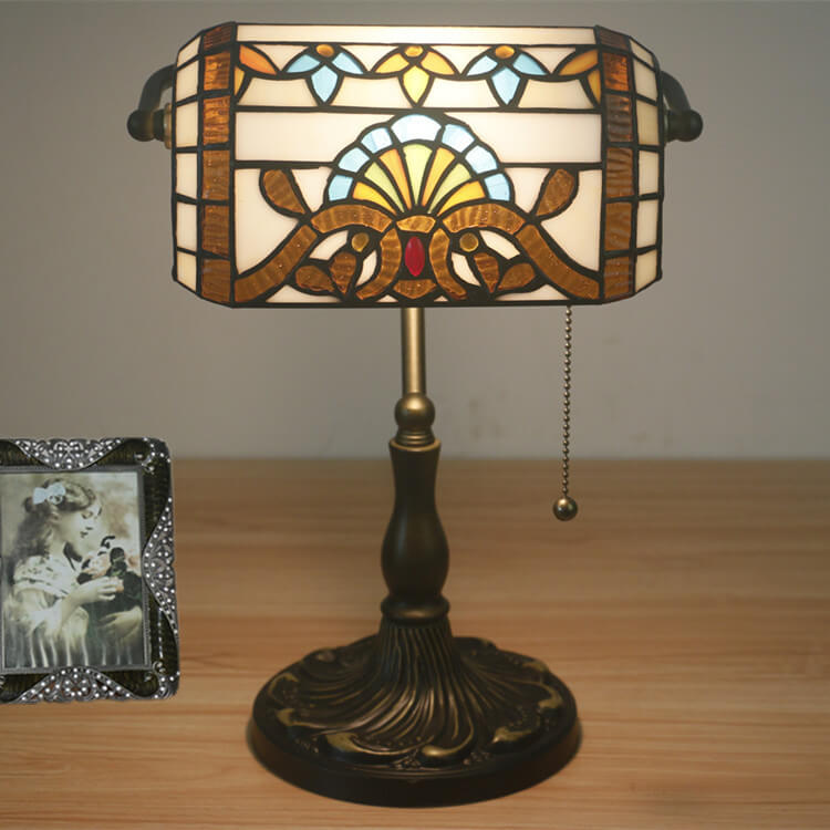 Vintage Glasmalerei 1-Licht Reißverschluss Schalter Tischlampe 