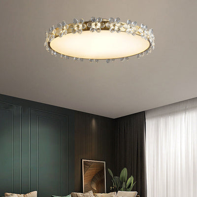 Modern Luxury Round Crystal Floral Edge LED Flush Mount Ceiling Light