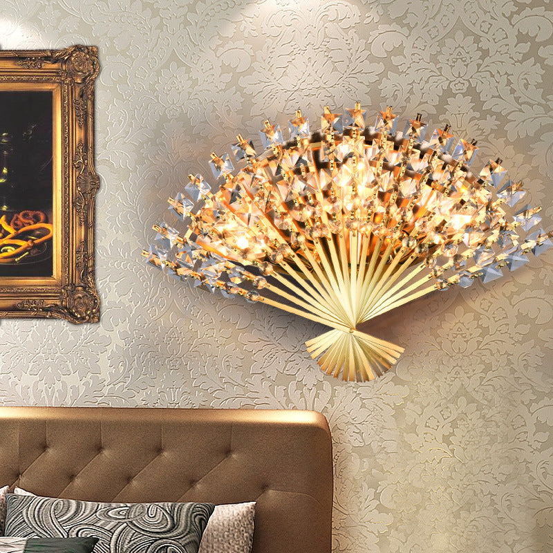 Modern Luxury Crystal Fan Shape 3-Light Wall Sconce Lamp