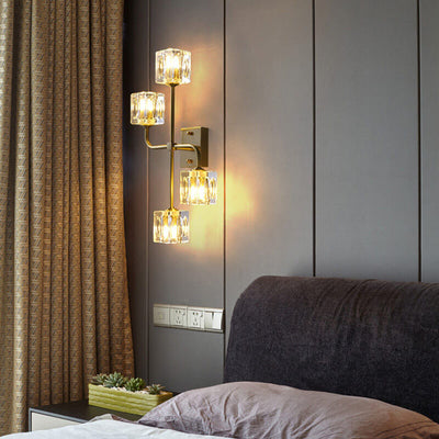 Modern Luxury Crystal Pinwheel Shape Brass 4-Light Wall Sconce Lamp