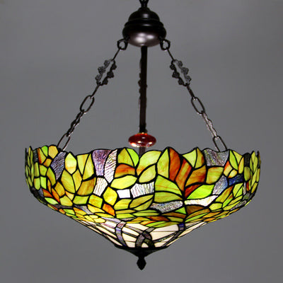 Lustre européen à 3 lumières en verre teinté avec feuille de fleur Tiffany 